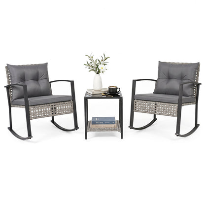 3-Piece Outdoor Rocking Chair Set with Coffee Table - Gray