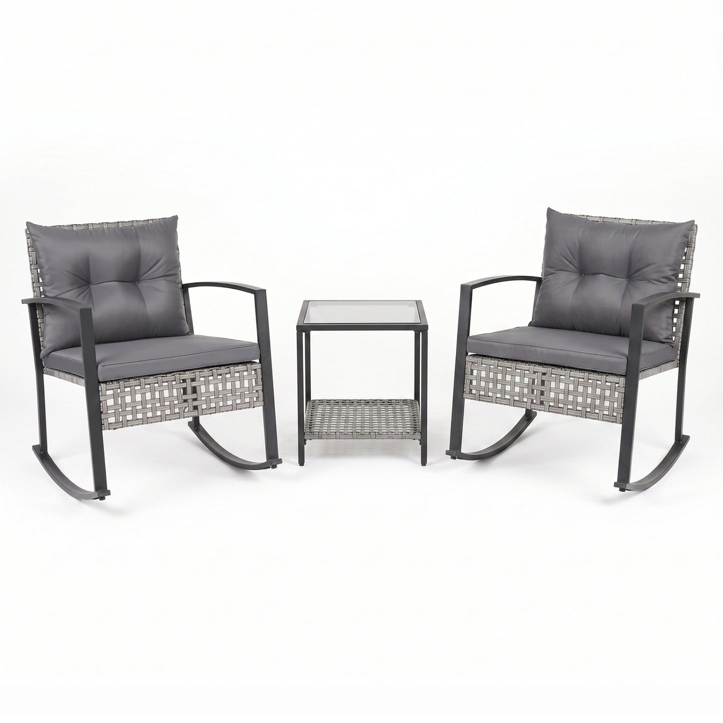 3-Piece Outdoor Rocking Chair Set with Coffee Table - Gray