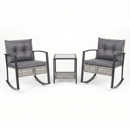 3-Piece Outdoor Rocking Chair Set with Coffee Table - Gray