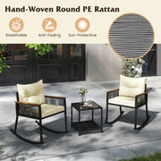 3 Piece Outdoor PE Rattan Rocking Bistro Set with 2-Tier Coffee Table-Black