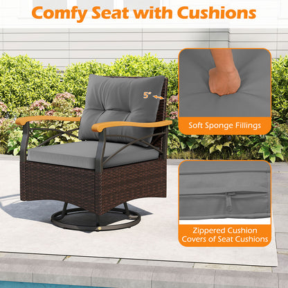 3 Piece Outdoor Swivel Chair Set with Tempered Glass Side Table-Gray