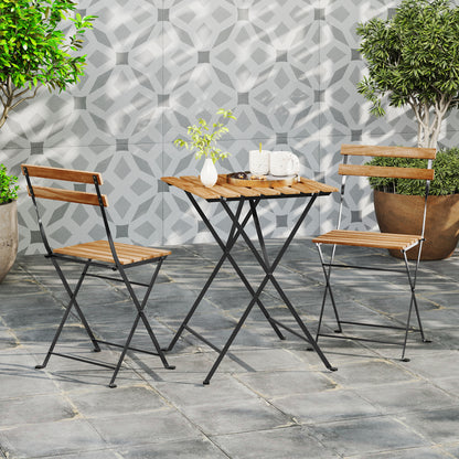 3 Piece Patio Acacia Wood Bistro Set with Slatted Seat and Tabletop