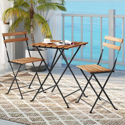3 Piece Patio Acacia Wood Bistro Set with Slatted Seat and Tabletop