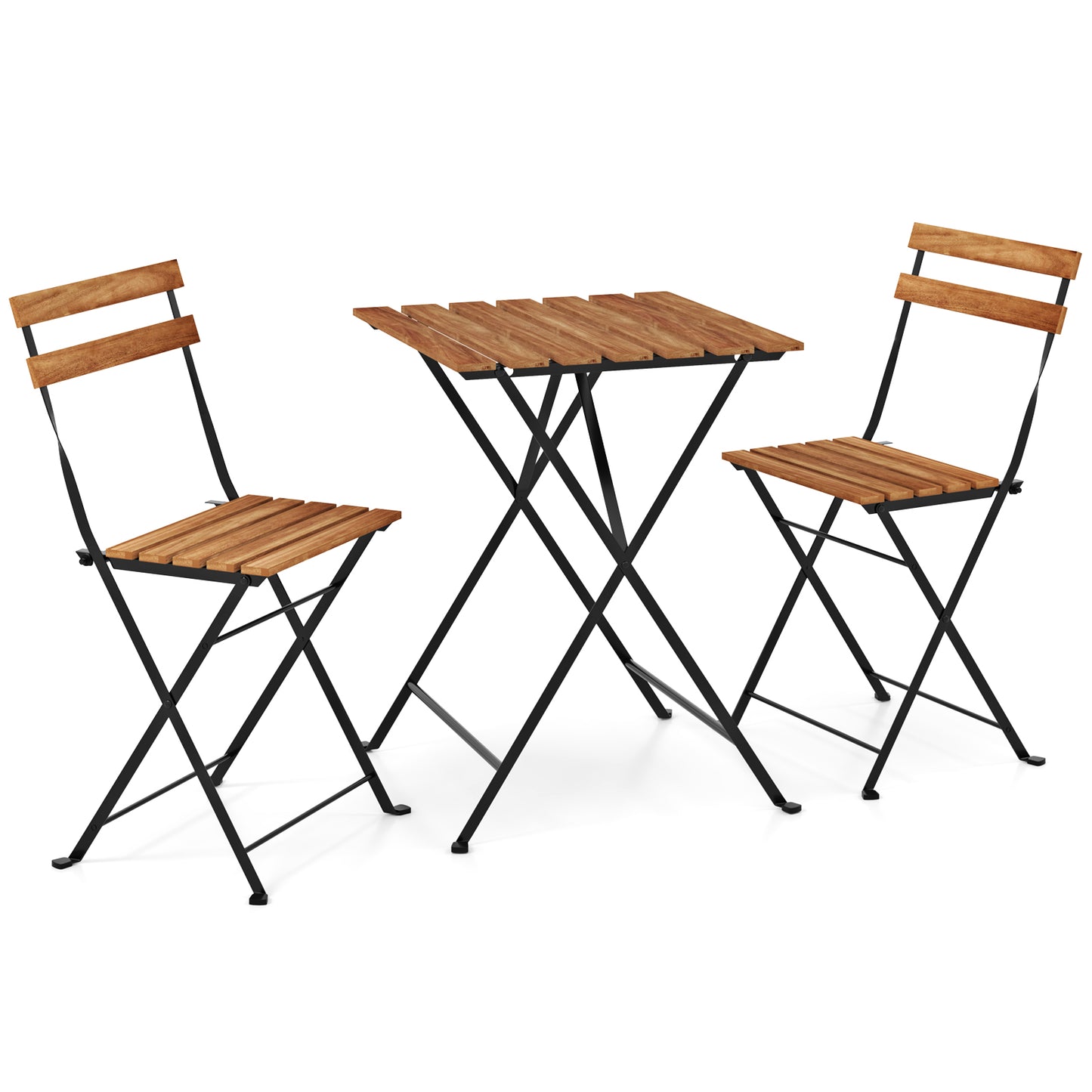 3 Piece Patio Acacia Wood Bistro Set with Slatted Seat and Tabletop