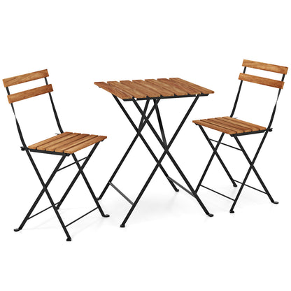 3 Piece Patio Acacia Wood Bistro Set with Slatted Seat and Tabletop