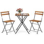 3 Piece Patio Acacia Wood Bistro Set with Slatted Seat and Tabletop-Brown