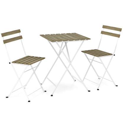 3 Piece Patio Acacia Wood Bistro Set with Slatted Seat and Tabletop-Brown - Gray