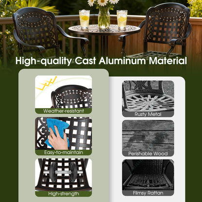 3 Piece Patio Bar Set Outdoor Cast Aluminum Round High Top Table 2 Counter Height Bar Stools