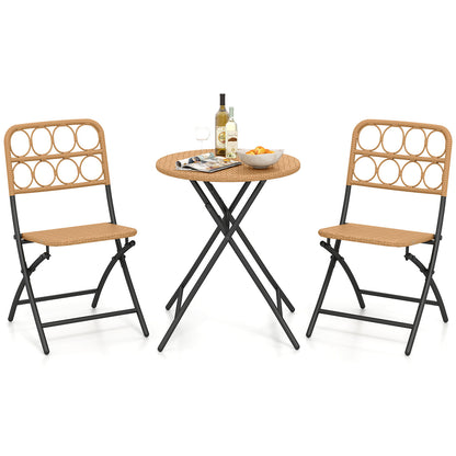 3 Piece Patio Bistro Set Folding Round Table and Chairs with Wicker Seat