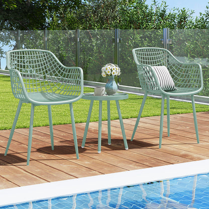 3 Piece Patio Chair Set with PP Seat and Tabletop for Porch-Green