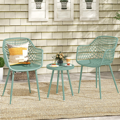 3 Piece Patio Chair Set with PP Seat and Tabletop for Porch-Green