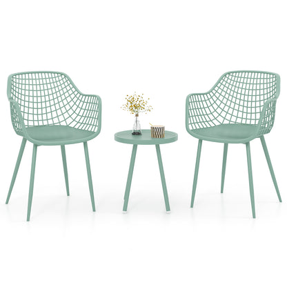 3 Piece Patio Chair Set with PP Seat and Tabletop for Porch-Green