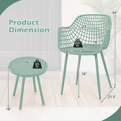 3 Piece Patio Chair Set with PP Seat and Tabletop for Porch-Green
