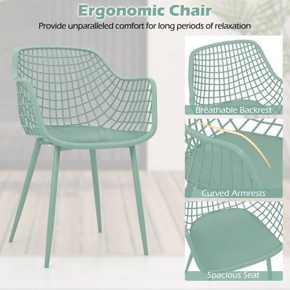 3 Piece Patio Chair Set with PP Seat and Tabletop for Porch-Green