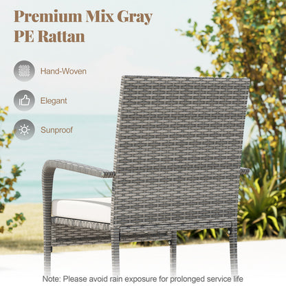 3 Piece Patio Furniture Set with Seat Cushions and Tempered Glass Tabletop for Balcony-White
