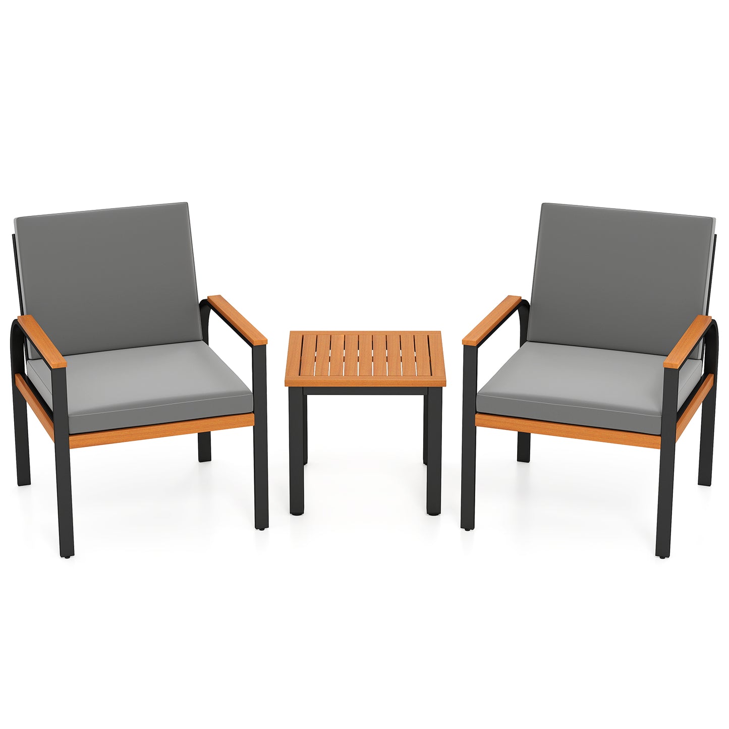 3 Piece Patio Furniture Set Outdoor Conversation Set with Coffee Table-Grey