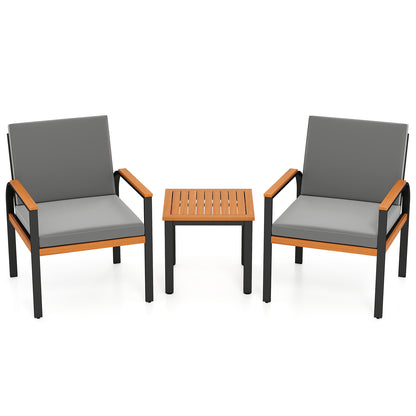 3 Piece Patio Furniture Set Outdoor Conversation Set with Coffee Table-Grey