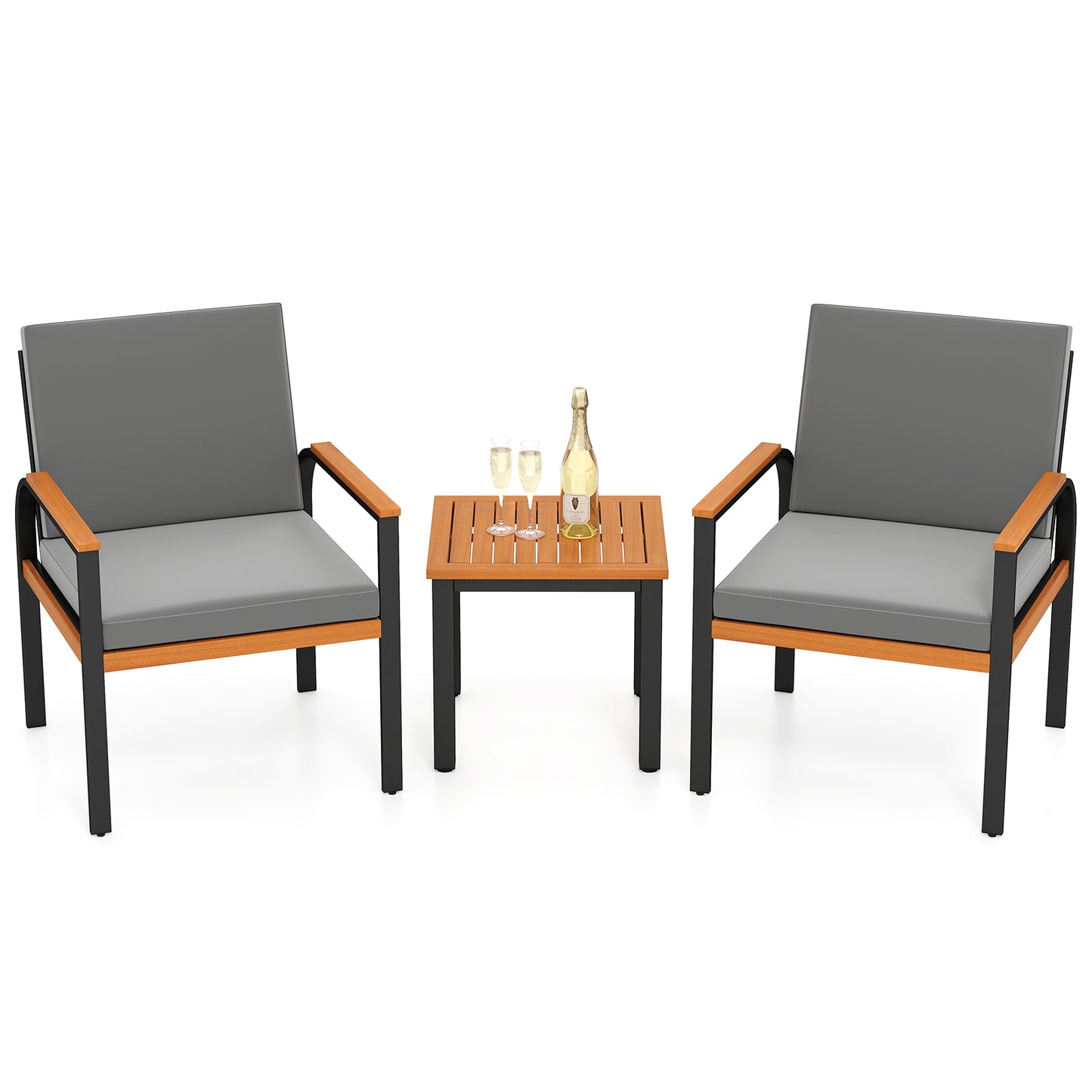 3 Piece Patio Furniture Set Outdoor Conversation Set with Coffee Table-Grey