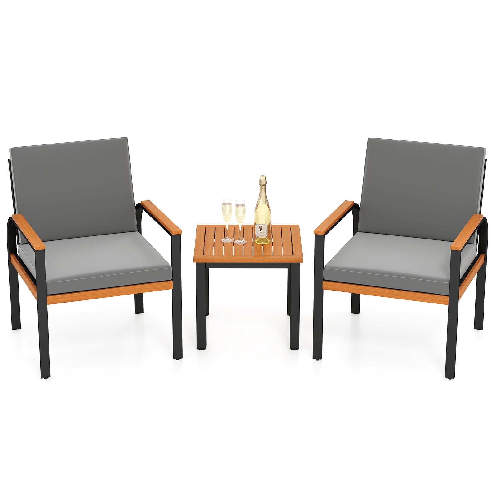 3 Piece Patio Furniture Set Outdoor Conversation Set with Coffee Table-Grey