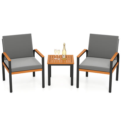 3 Piece Patio Furniture Set Outdoor Conversation Set with Coffee Table-Grey
