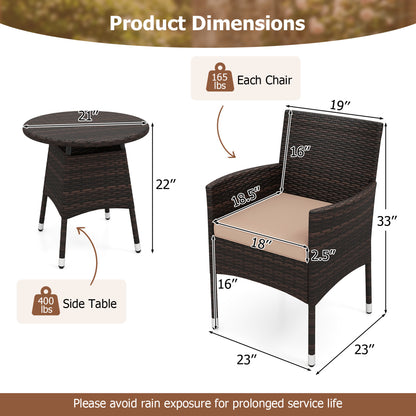 3 Piece Patio Furniture Set Outside Bistro Set for Porch