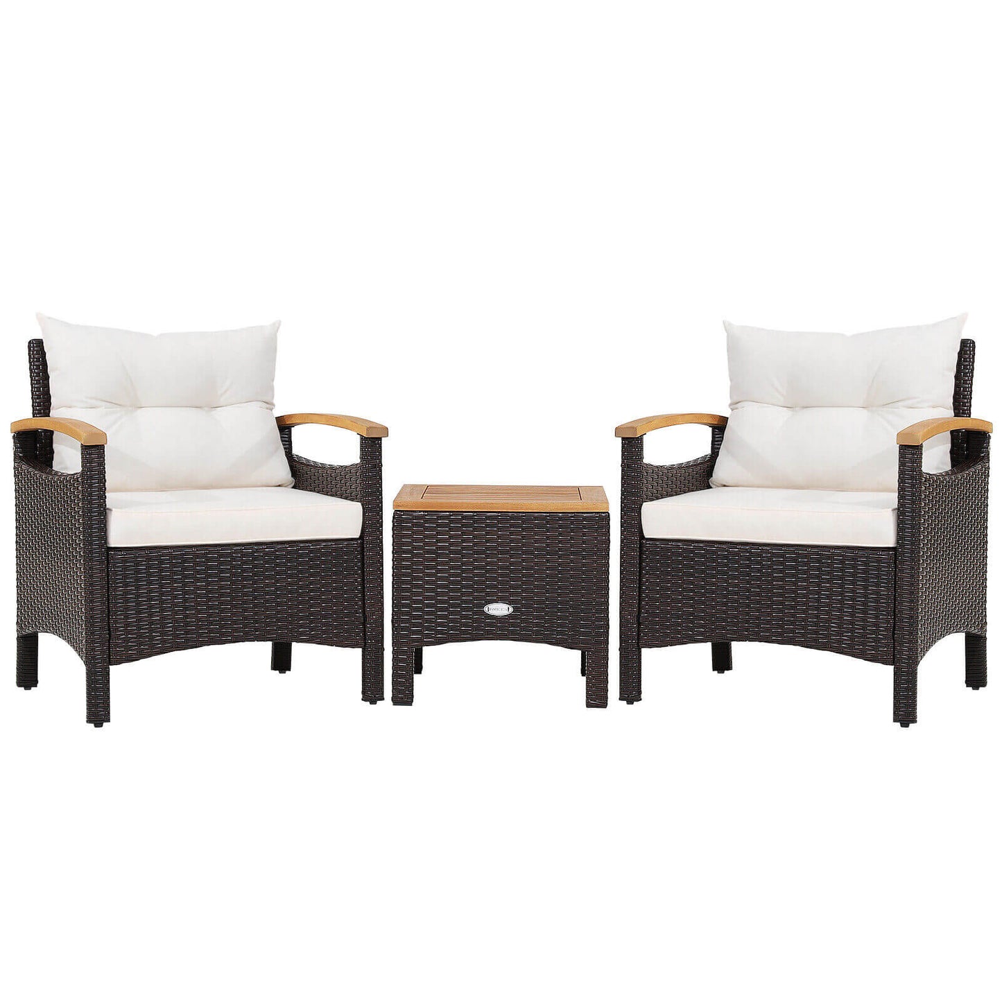 3 Pieces Patio Rattan Furniture Set with Removable Cushions-Beige - Off White