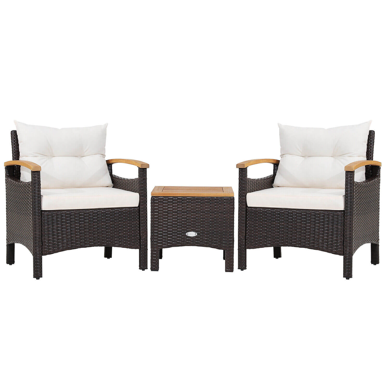 3 Pieces Patio Rattan Furniture Set with Removable Cushions-Beige - Off White
