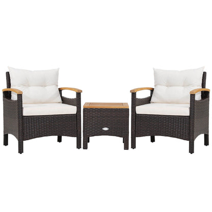 3 Pieces Patio Rattan Furniture Set with Removable Cushions-Beige - Off White