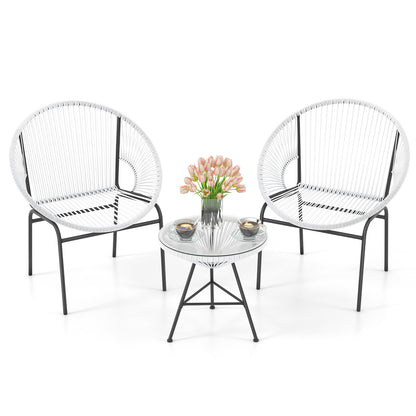 3 Pieces Patio Acapulco Furniture Bistro Set with Glass Table-Gray - White