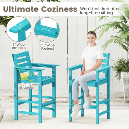 3-Piece Patio HDPE Bar Set with Square High-Top Table for Backyard and Poolside