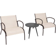 3 Piece Patio Metal Aluminum Wide Armchair and Table Set-Rusic Brown