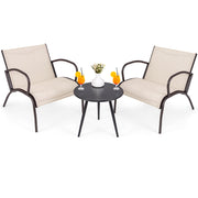 3 Piece Patio Metal Aluminum Wide Armchair and Table Set-Rusic Brown
