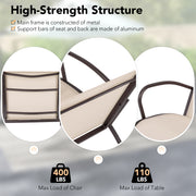 3 Piece Patio Metal Aluminum Wide Armchair and Table Set-Rusic Brown