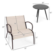 3 Piece Patio Metal Aluminum Wide Armchair and Table Set-Rusic Brown