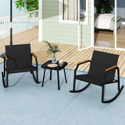 3-Piece Patio Rocking Bistro Set with Glass Coffee Table