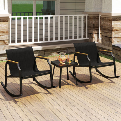 3-Piece Patio Rocking Bistro Set with Glass Coffee Table