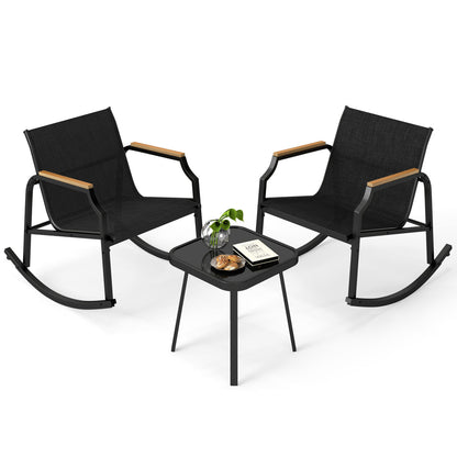 3-Piece Patio Rocking Bistro Set with Glass Coffee Table