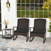 3 Piece Patio Rocking Set Wicker Rocking Chairs with 2-Tier Coffee Table-Black