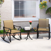 3 Piece Patio Rocking Set with Smooth Rocking Motion Outdoor Rocker Chair Bistro Set -Brown