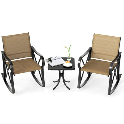 3 Piece Patio Rocking Set with Smooth Rocking Motion Outdoor Rocker Chair Bistro Set