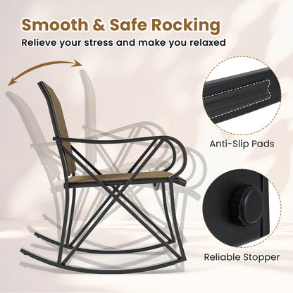 3 Piece Patio Rocking Set with Smooth Rocking Motion Outdoor Rocker Chair Bistro Set