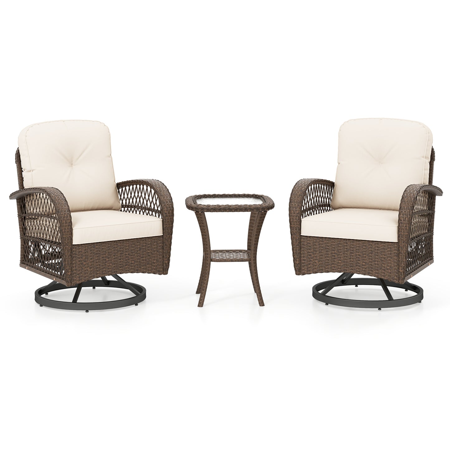 3-Piece Patio Swivel Rocker Set with Glass Side Table