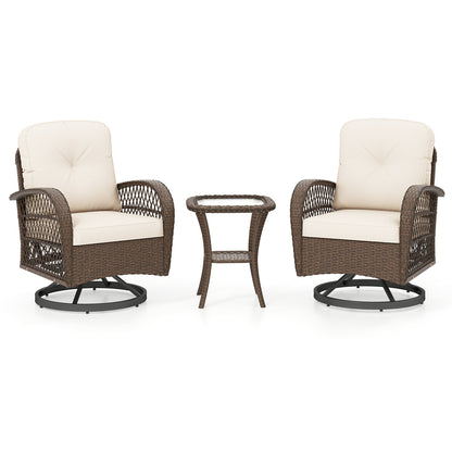 3-Piece Patio Swivel Rocker Set with Glass Side Table