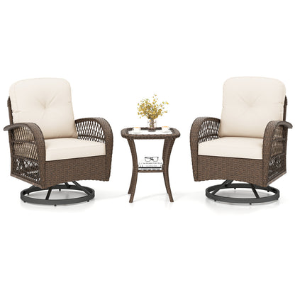 3-Piece Patio Swivel Rocker Set with Glass Side Table