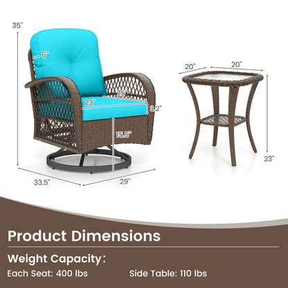 3-Piece Patio Swivel Rocker Set with Glass Side Table
