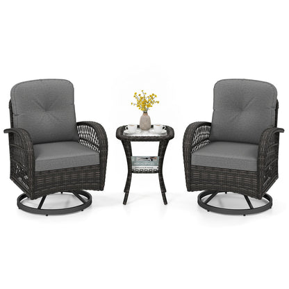3-Piece Patio Swivel Rocker Set with Glass Side Table