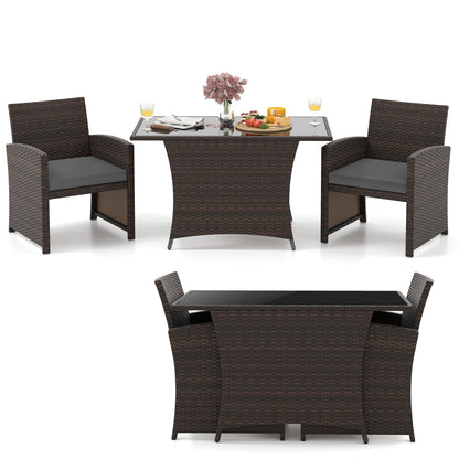 3-Piece Wicker Patio Dining Set with Tempered Glass Table