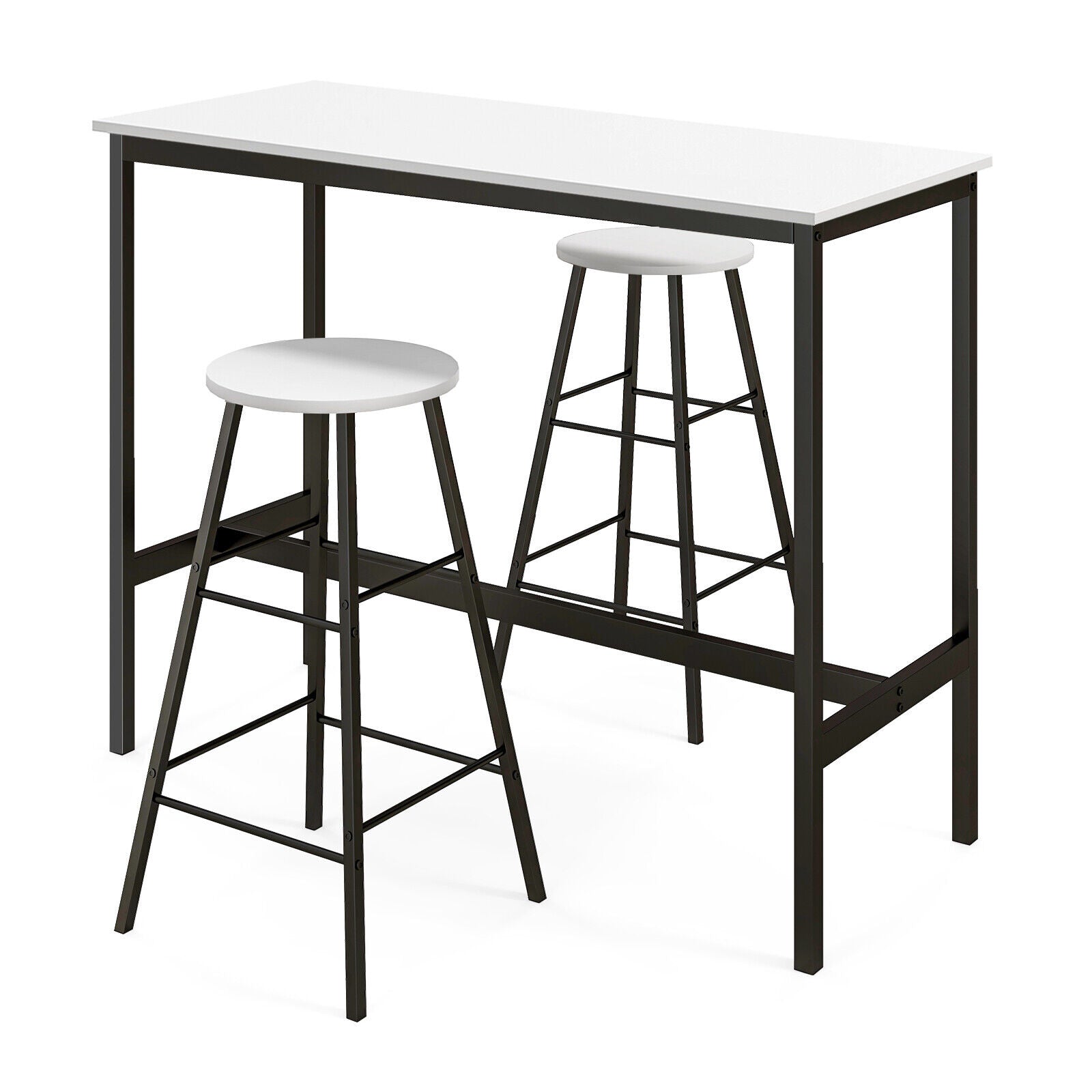 3 Piece Pub Table and Stools Kitchen Dining Set-Black & White