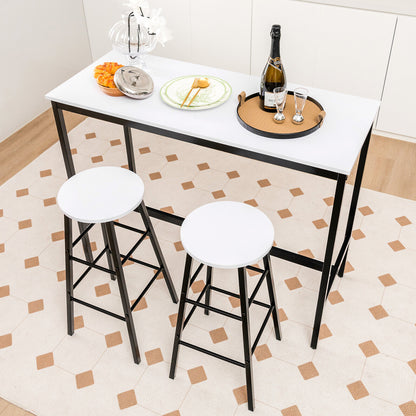 3 Piece Pub Table and Stools Kitchen Dining Set-Black & White
