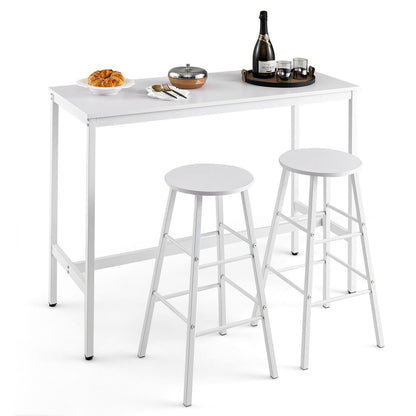 3 Piece Pub Table and Stools Kitchen Dining Set-White
